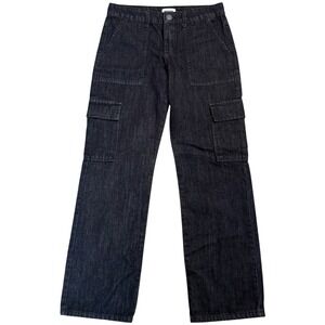 RSQ Juniors Size 14 Black Denim Cargo Jeans Wide Leg Utility‎ Pockets Teen